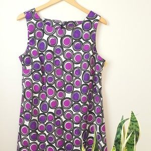 70s Vintage Mod Dress, Purple Circles